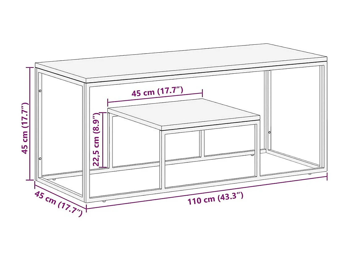 Mesa de centro acero inoxidable y madera reciclada plateado