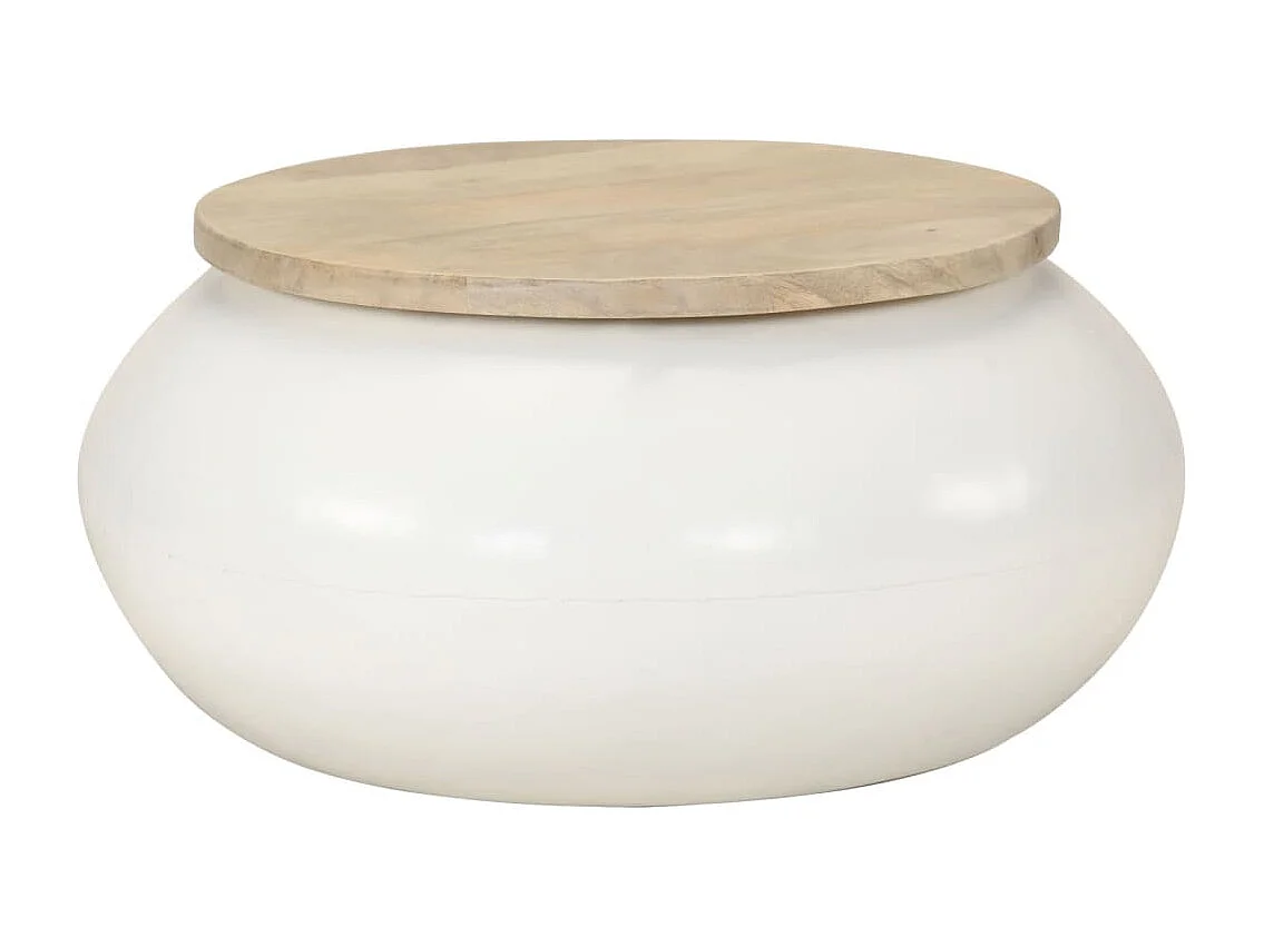 Table basse blanc 51x51x27 cm bois de manguier massif