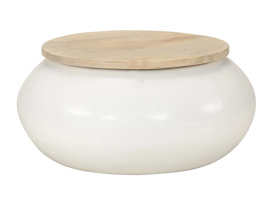 Table basse blanc 51x51x27 cm bois de manguier massif