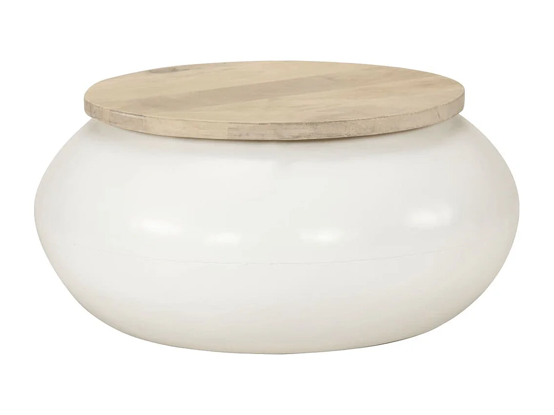 Table basse blanc 51x51x27 cm bois de manguier massif