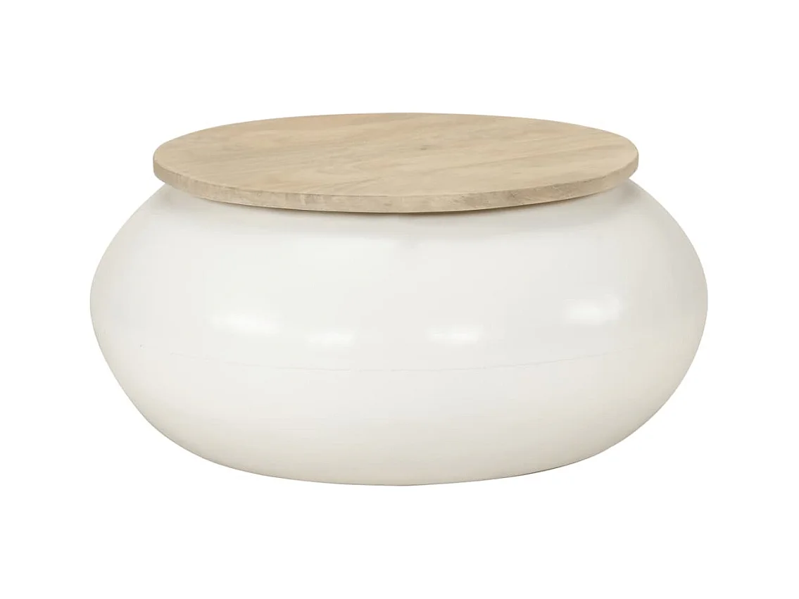 Table basse blanc 51x51x27 cm bois de manguier massif