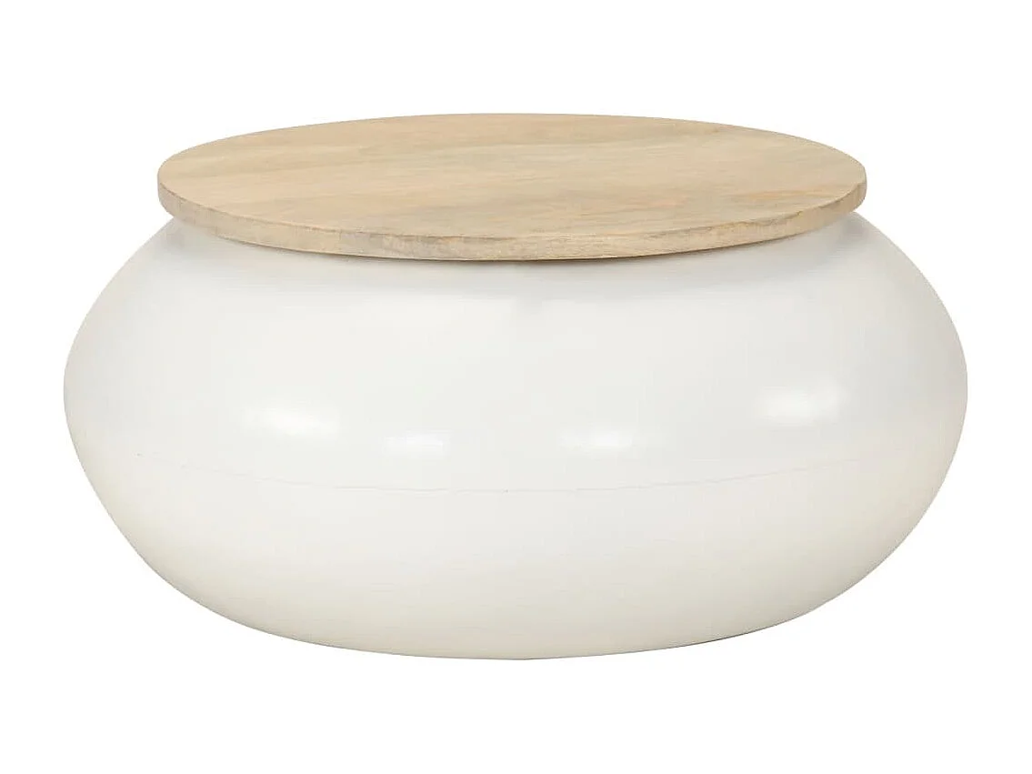 Mesa de centro de madera maciza de mango blanca 51x51x27 cm