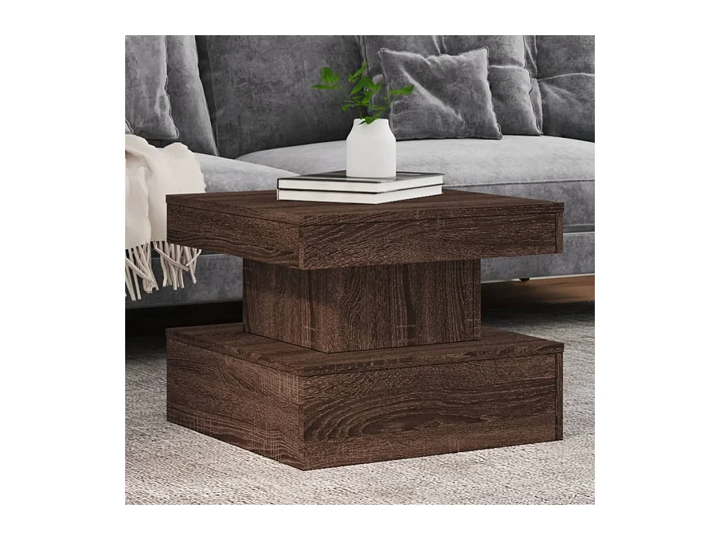 Table basse avec lumières LED chêne marron 50x50x40 cm