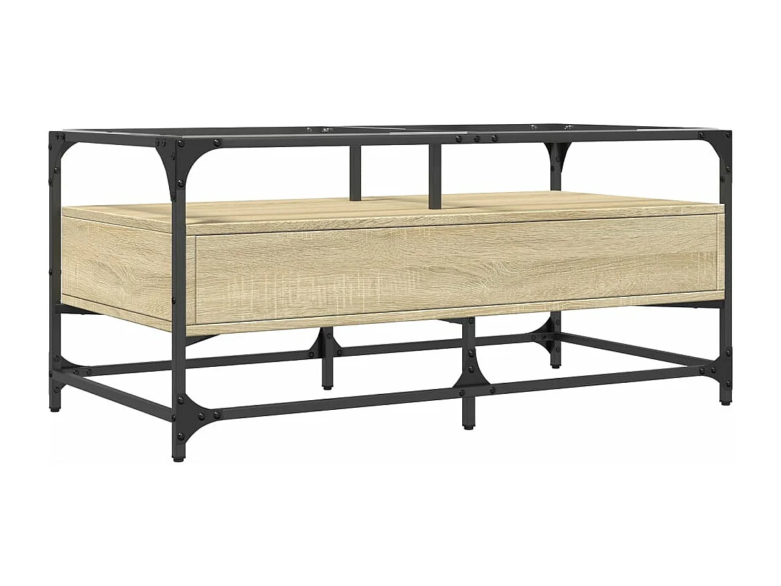 Mesa de centro c/topo de vidro 98,5x50x45cm carvalho sonoma aço