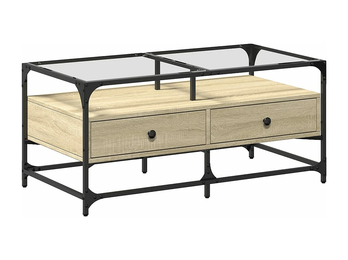 Table basse et dessus en verre chêne sonoma 98,5x50x45 cm acier