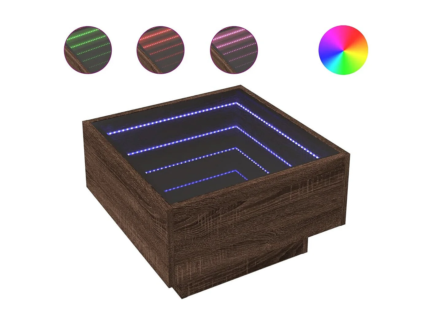 Table basse avec LED chêne marron 50x50x30 cm bois d'ingénierie