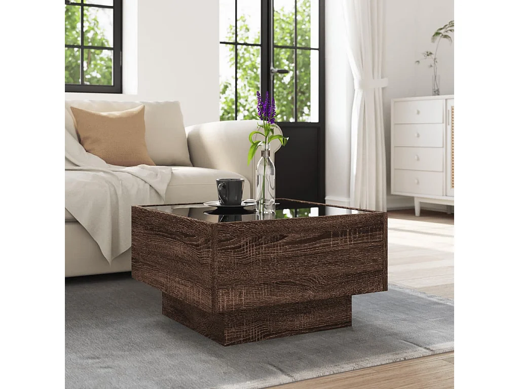 Table basse avec LED chêne marron 50x50x30 cm bois d'ingénierie