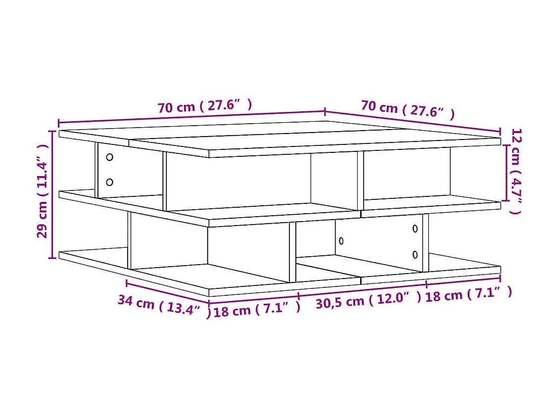 Mesa de centro madera de ingeniería gris hormigón 70x70x29 cm
