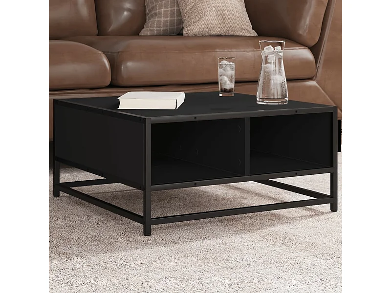 Table basse noir 60,5x60,5x30 cm bois d'ingénierie et métal