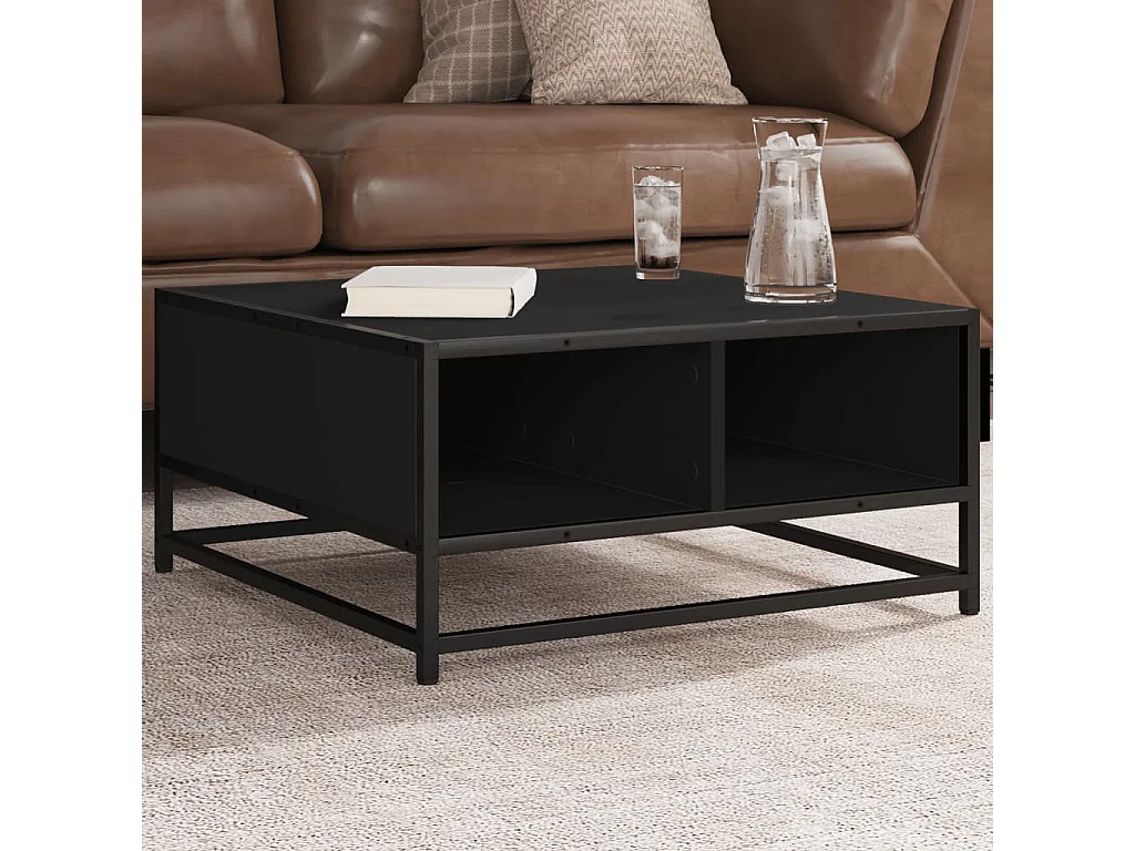 Table basse noir 60,5x60,5x30 cm bois d'ingénierie et métal