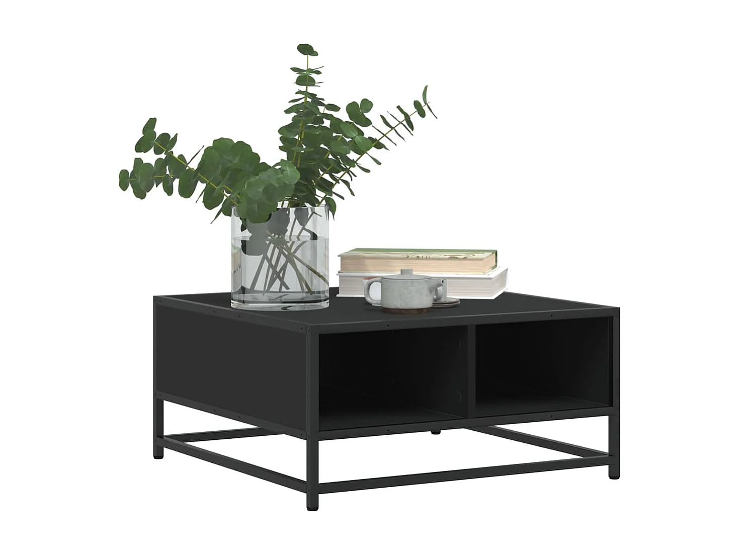 Table basse noir 60,5x60,5x30 cm bois d'ingénierie et métal