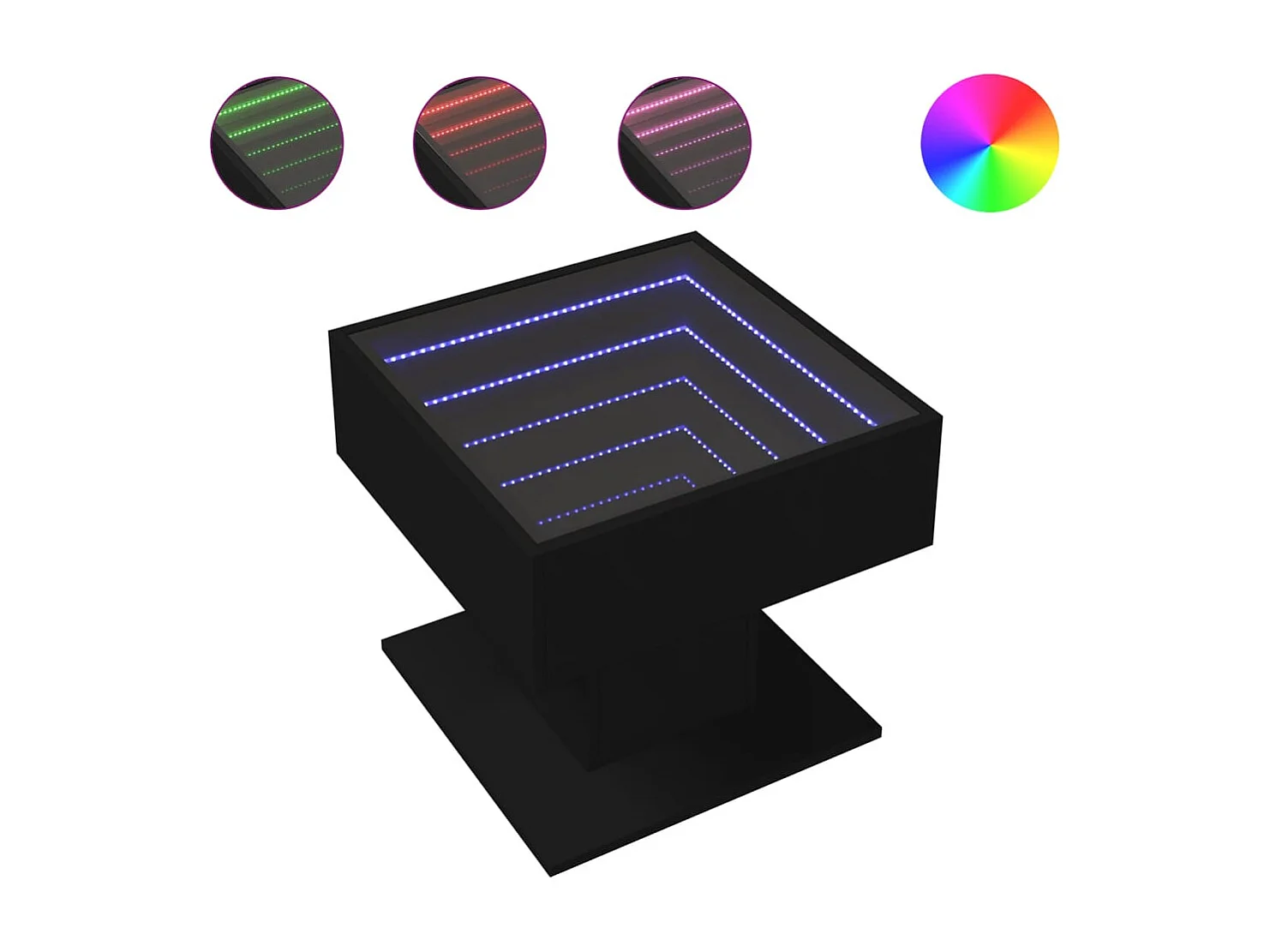 Table basse avec LED noir 50x50x45 cm bois d'ingénierie