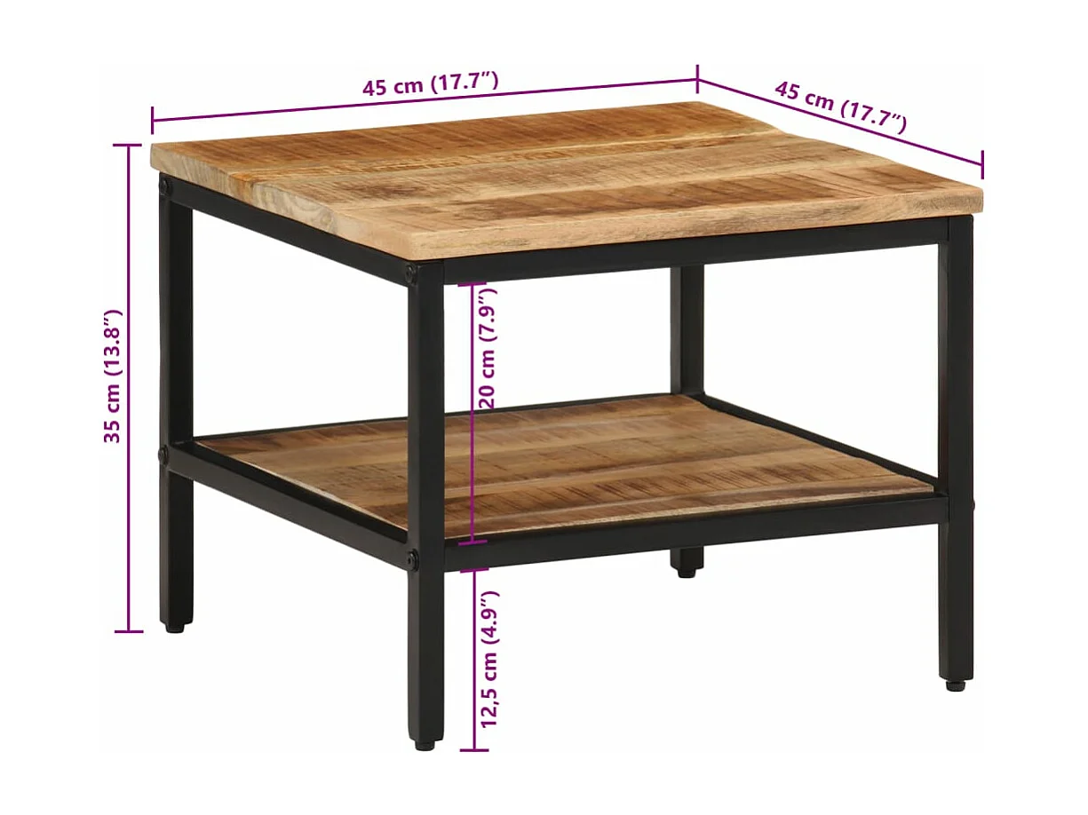 Mesa de centro de madera maciza de mango rugosa 45x45x35 cm