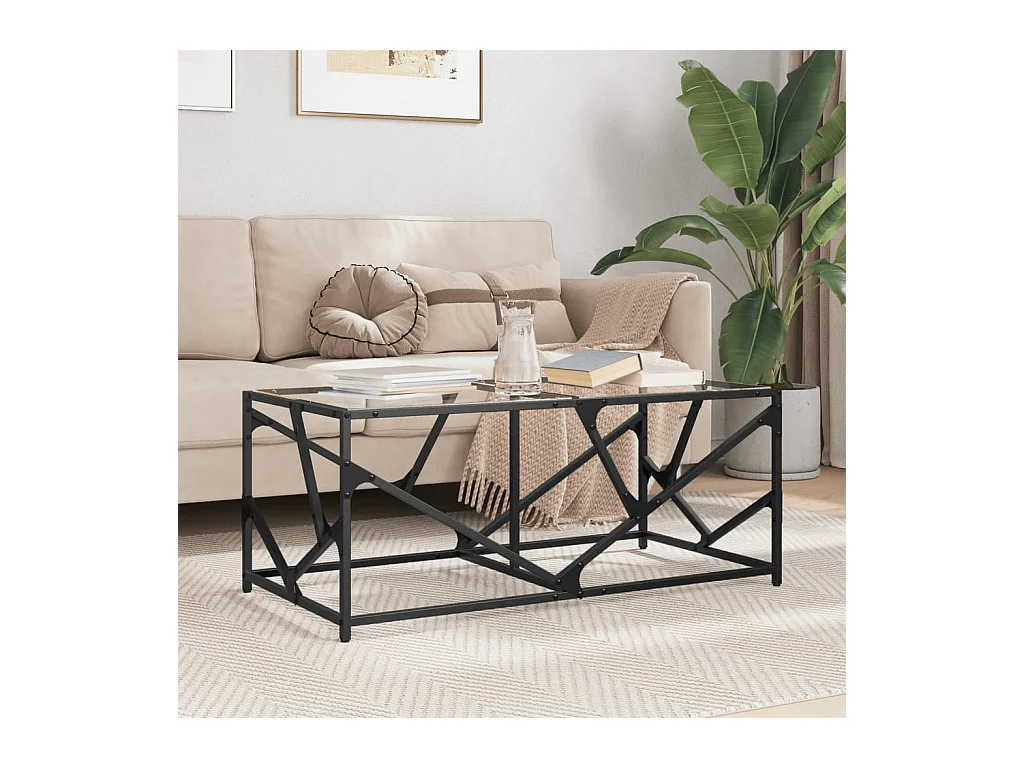 Table basse avec dessus en verre transparent 98,5x50x41cm acier