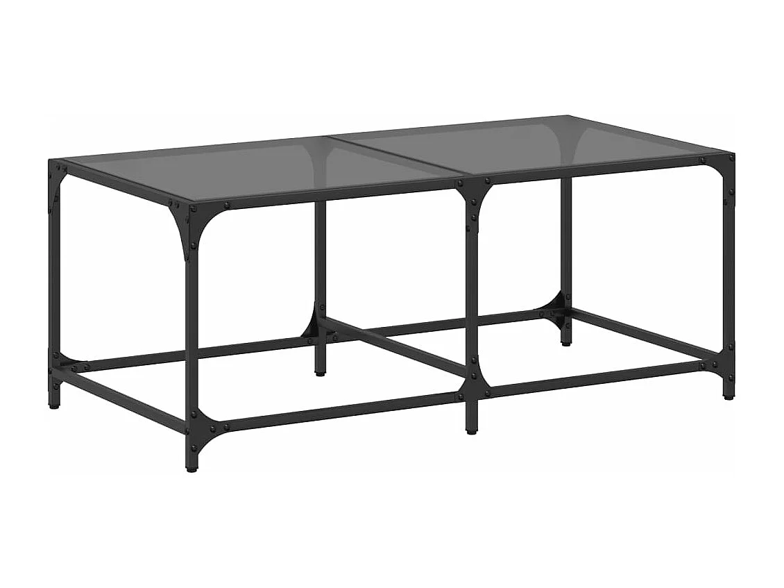 Salontafel met zwart glazen blad 98,5x50x40 cm staal