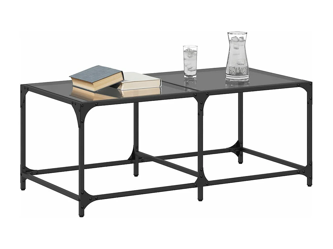 Salontafel met zwart glazen blad 98,5x50x40 cm staal