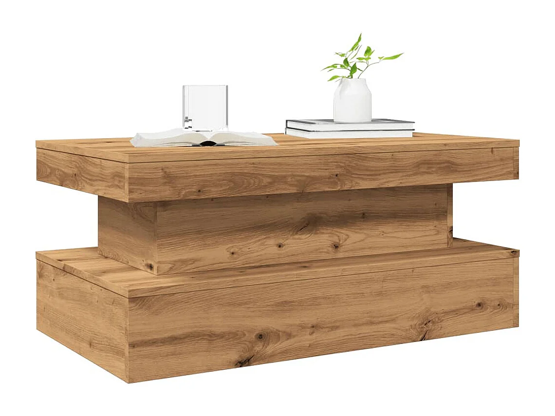 Table basse avec lumières LED chêne artisanal 90x50x40 cm