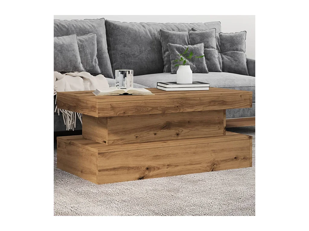 Table basse avec lumières LED chêne artisanal 90x50x40 cm