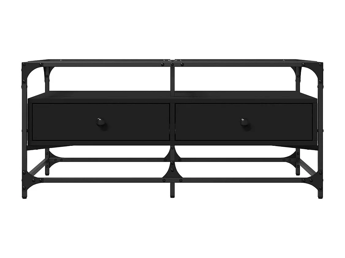 Table basse avec dessus en verre noir 98,5x50x45 cm acier