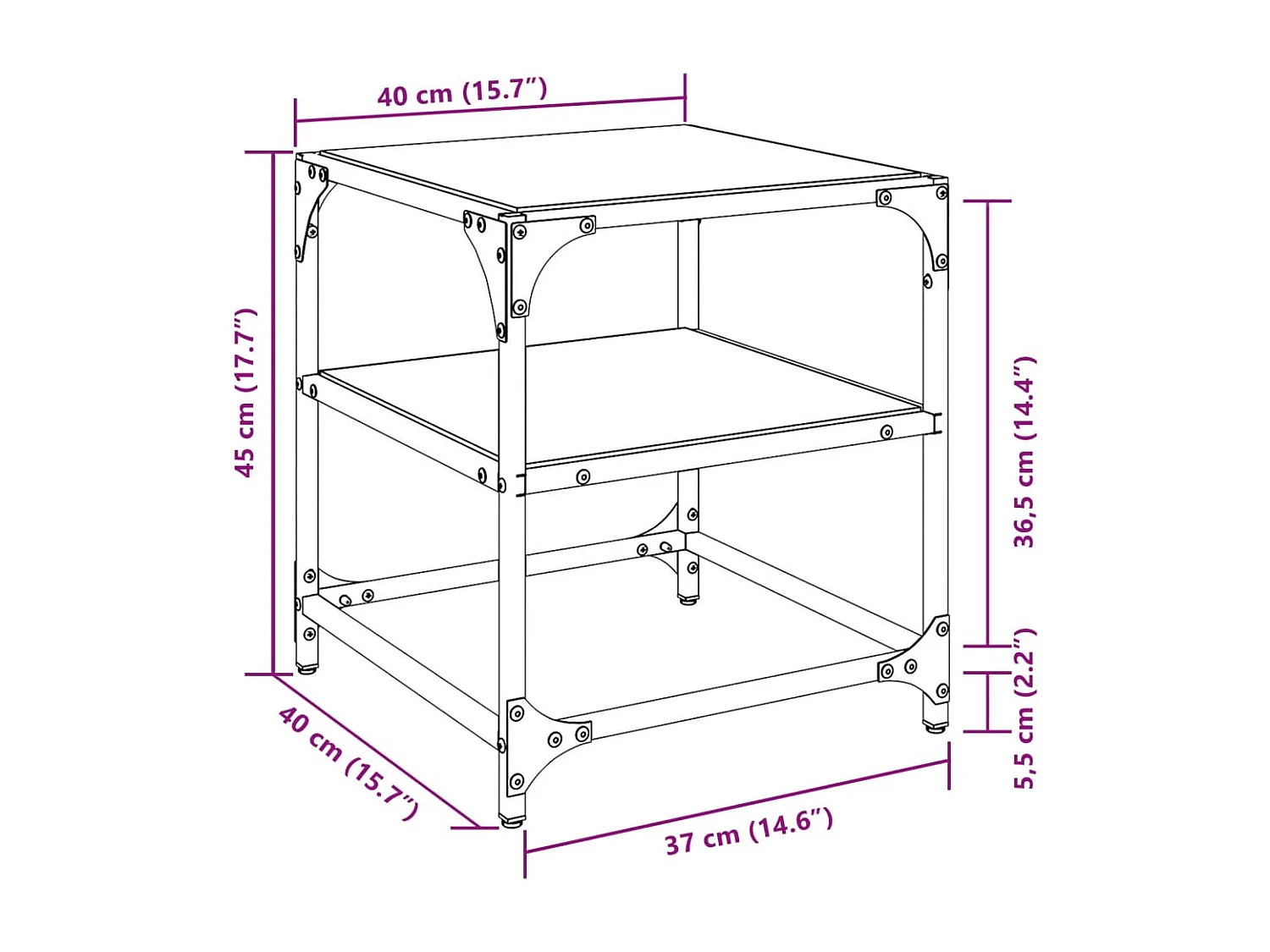 Tables basses avec dessus en verre transparent 2 pièces acier