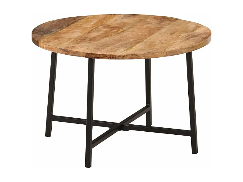 Mesa de centro hierro y madera maciza de mango 54x54x35 cm