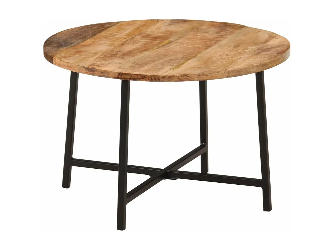 Mesa de centro hierro y madera maciza de mango 54x54x35 cm