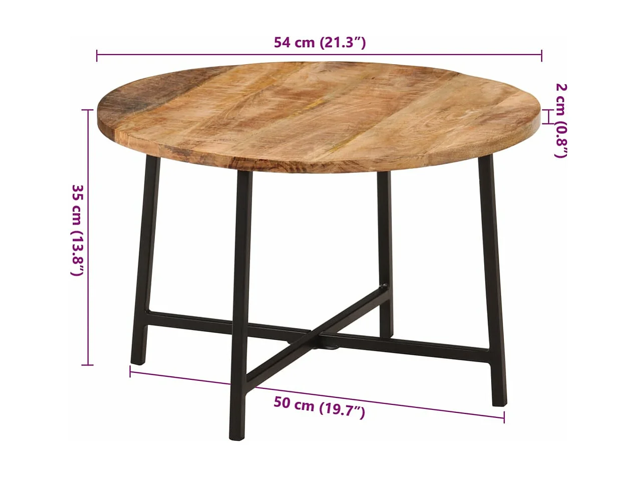 Mesa de centro hierro y madera maciza de mango 54x54x35 cm