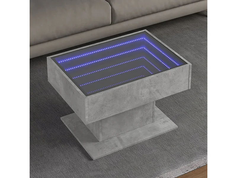 Mesa de centro y LED madera ingeniería gris hormigón 70x50x45cm