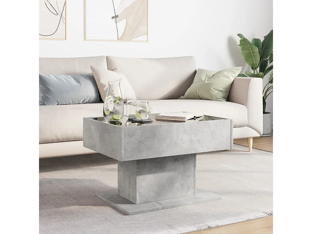 Table basse avec LED gris béton 70x50x45 cm bois d'ingénierie