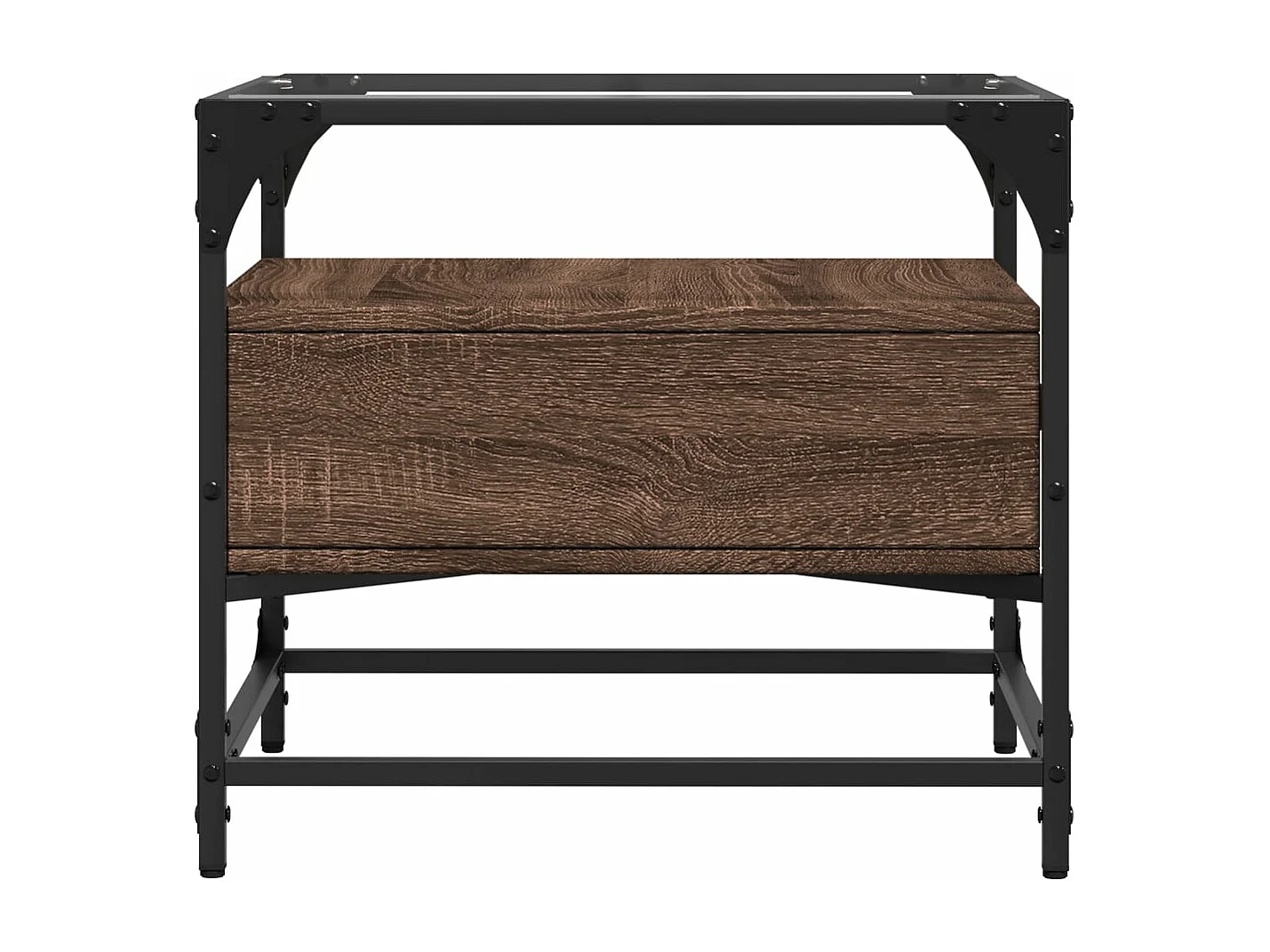 Table basse et dessus en verre chêne marron 50x50x45 cm acier