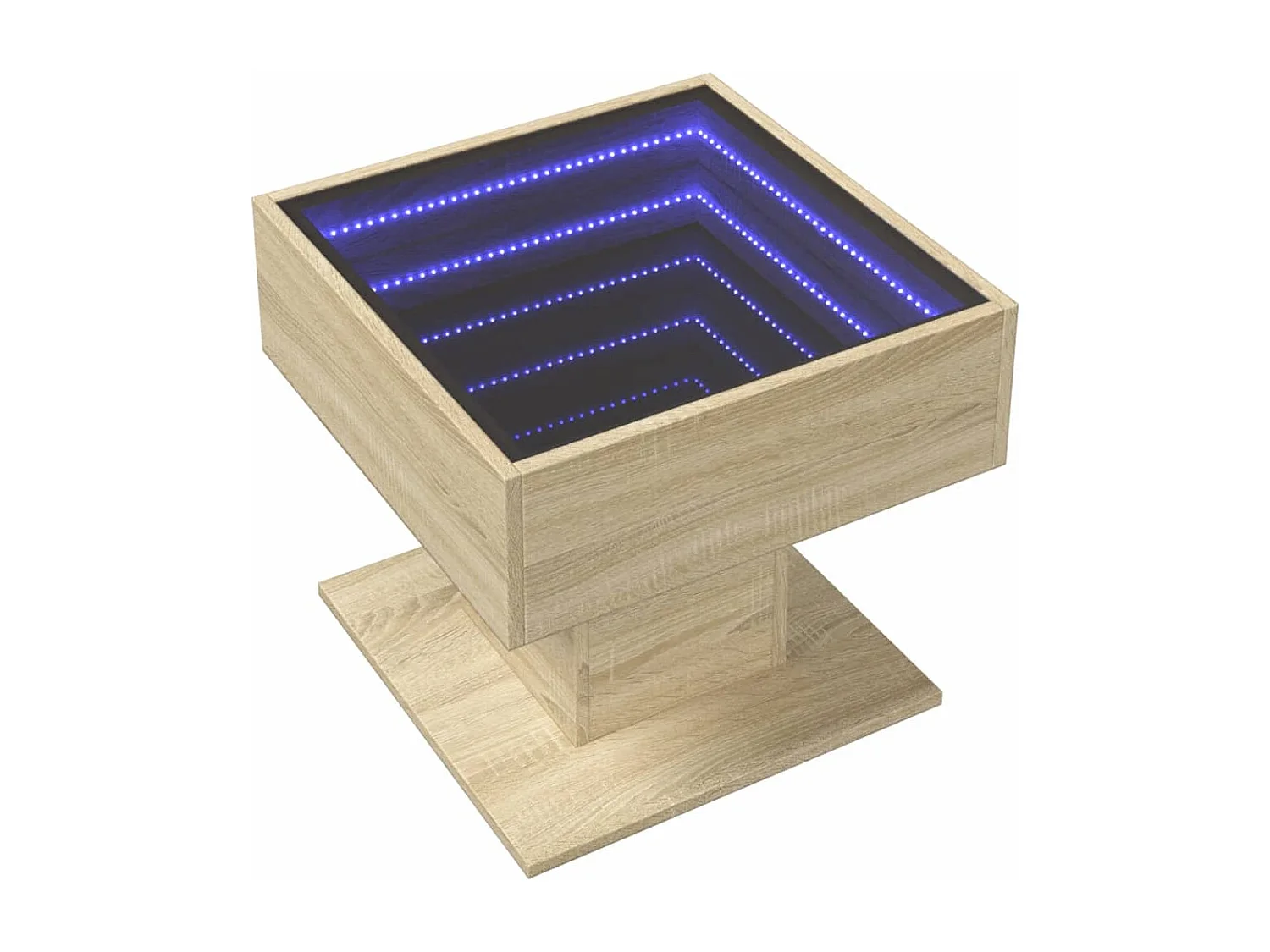 Salontafel met LED 50x50x45 cm bewerkt hout sonoma eikenkleurig