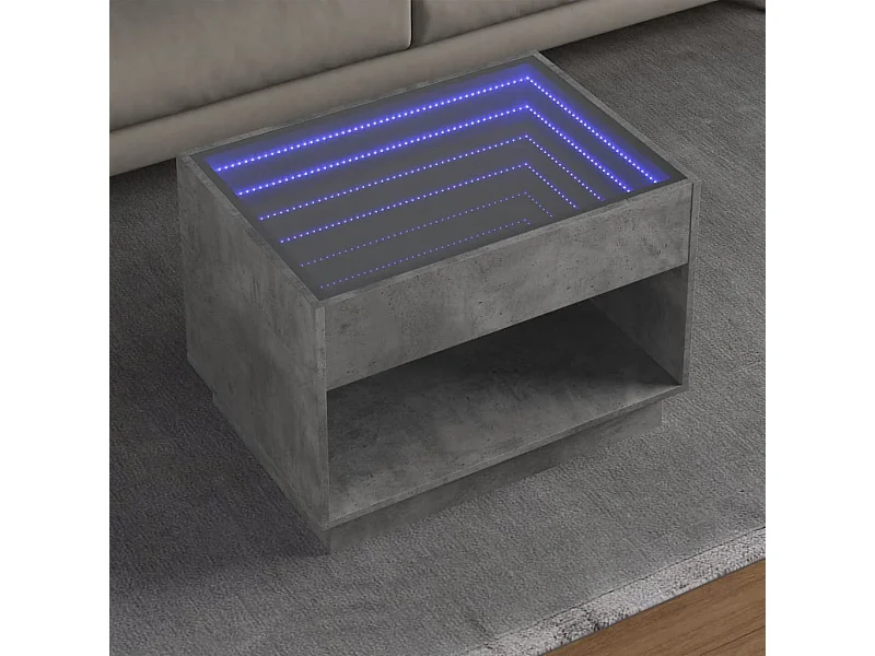 Table basse avec LED infini gris béton 70x50x50 cm