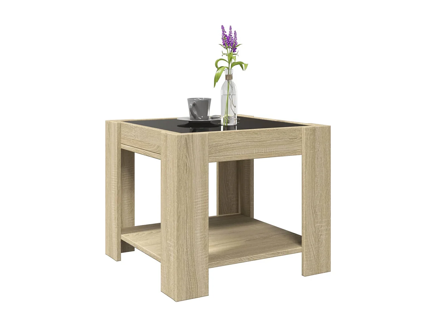 Mesa de centro y LED madera ingeniería roble Sonoma 53x53x45 cm