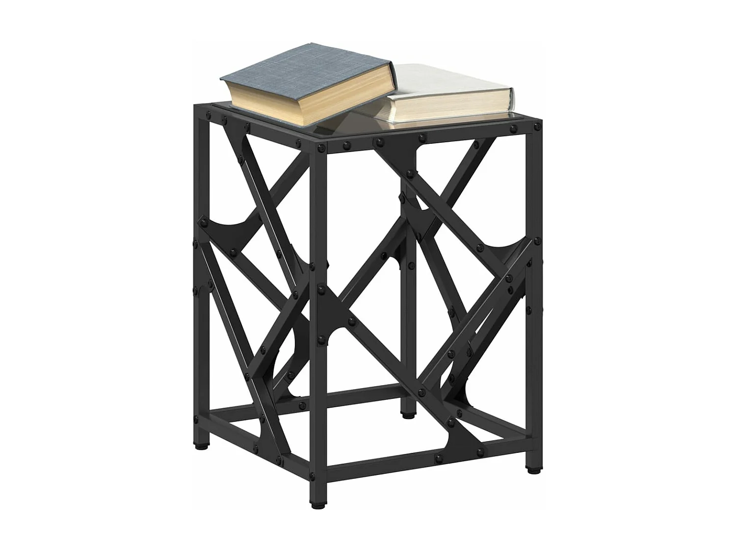 Salontafel met zwart glazen blad 30x30x41 cm staal