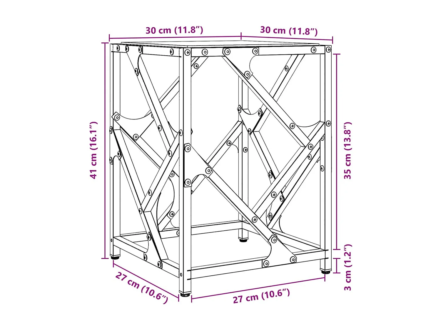 Salontafel met zwart glazen blad 30x30x41 cm staal