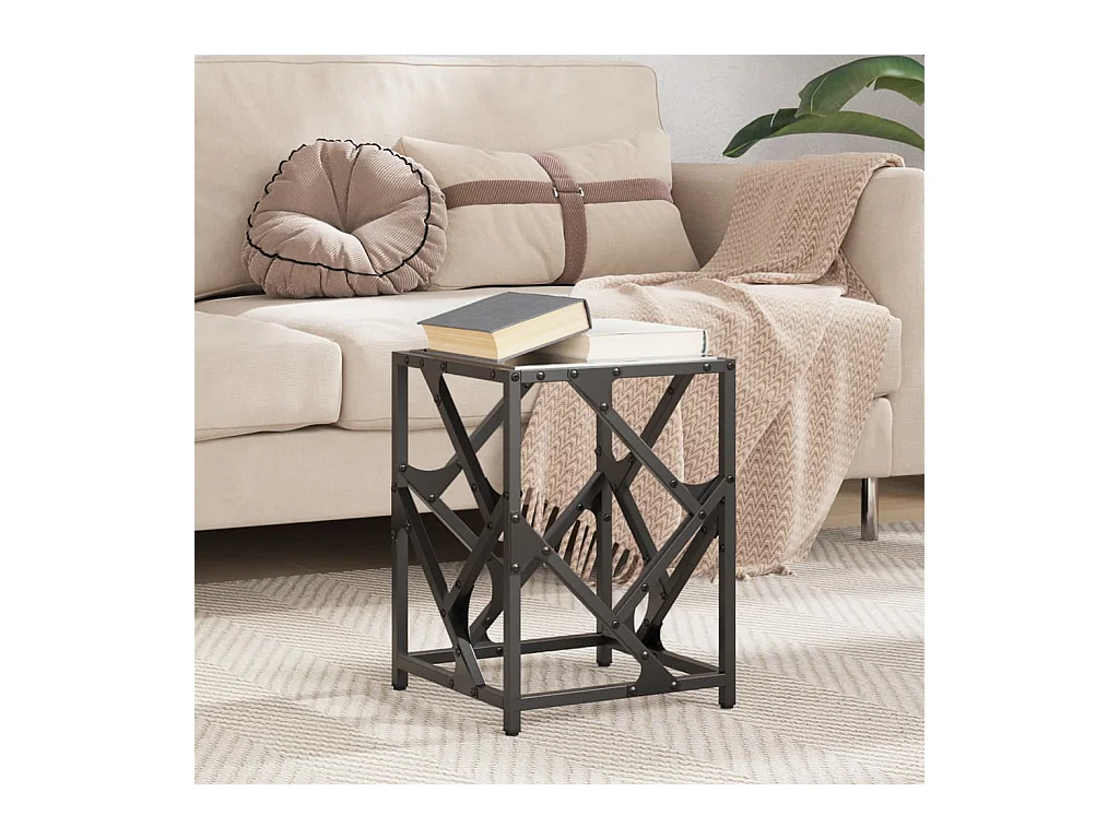 Table basse avec dessus en verre noir 30x30x41 cm acier