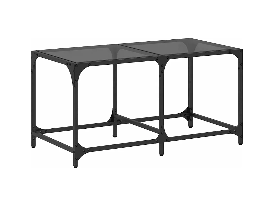 Table basse avec dessus en verre noir 78,5x40x40 cm acier