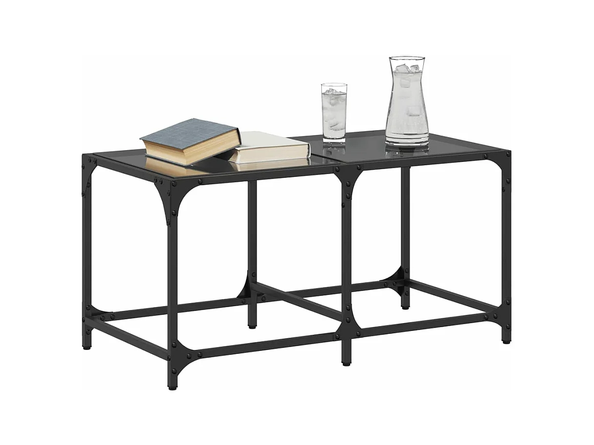 Table basse avec dessus en verre noir 78,5x40x40 cm acier