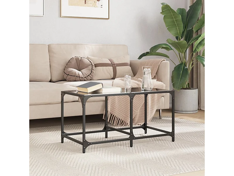 Table basse avec dessus en verre noir 78,5x40x40 cm acier