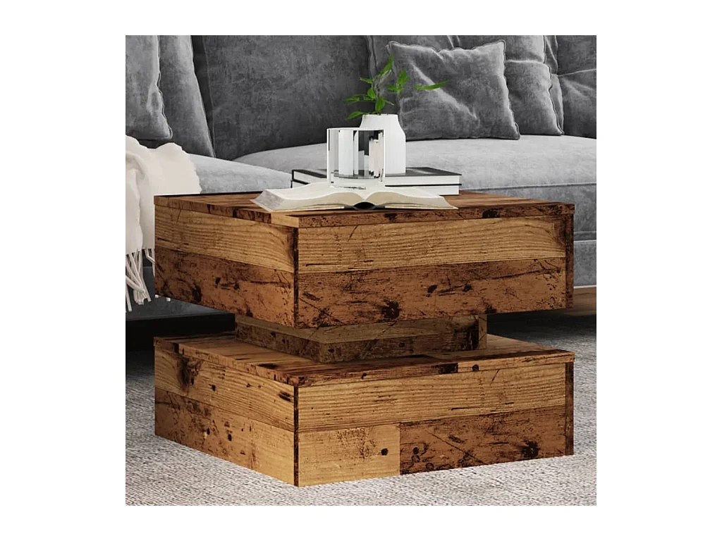 Table basse avec lumières LED vieux bois 50x50x40 cm