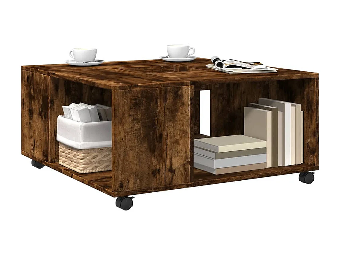 Salontafel 80x80x40 cm bewerkt hout gerookt eikenkleurig