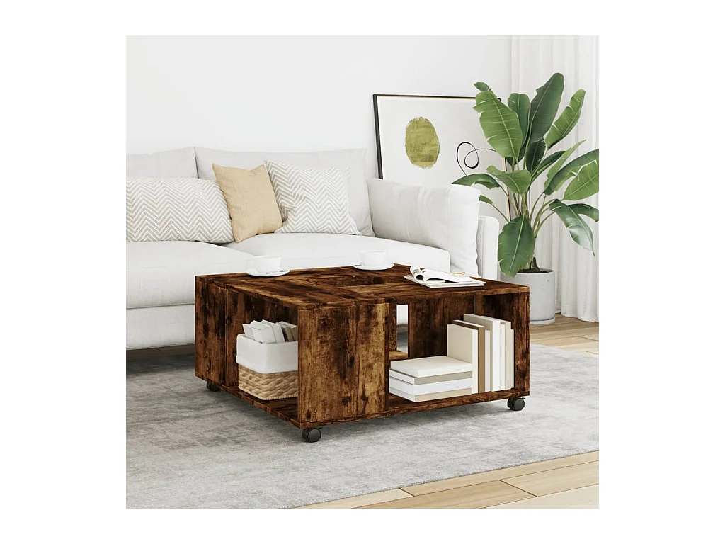 Table basse chêne fumé 80x80x40 cm bois d'ingénierie