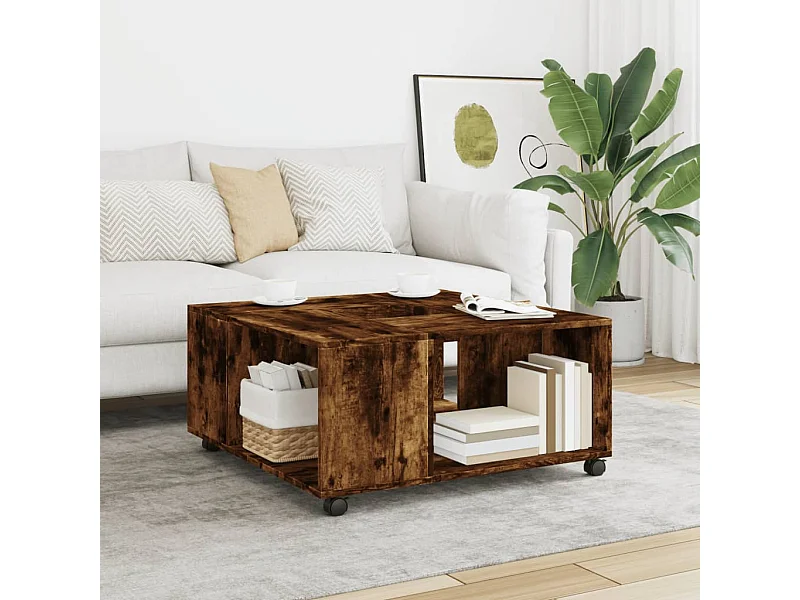 Mesa de centro madera de ingeniería roble ahumado 80x80x40 cm