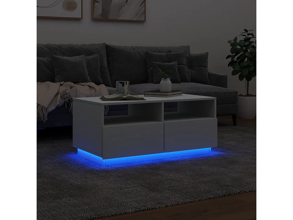 Table basse avec lumières LED blanc 90x49x40 cm