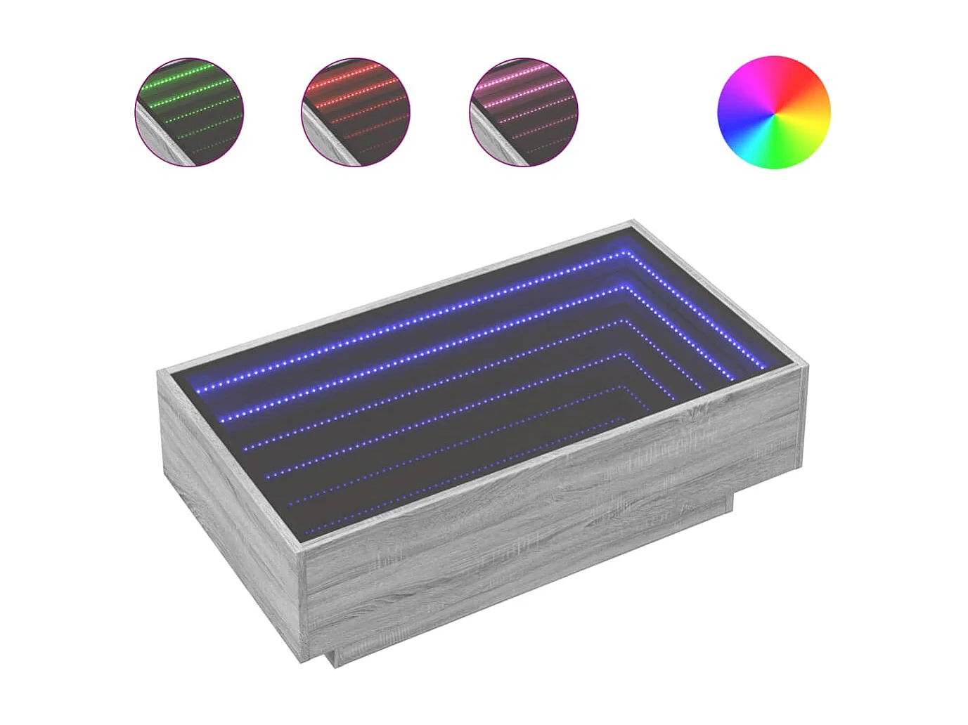 Salontafel met LED 90x50x30 cm bewerkt hout grijs sonoma eiken