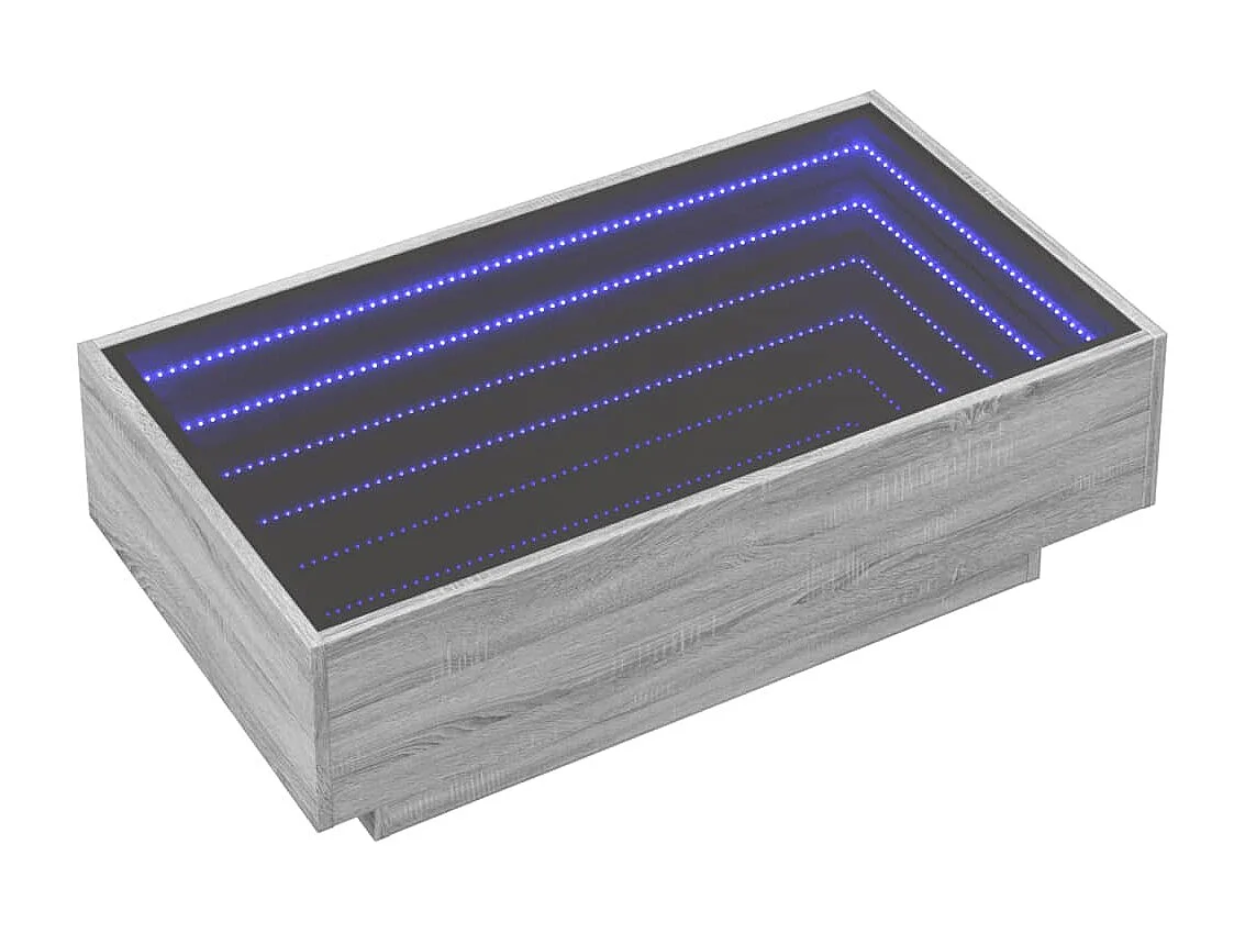Salontafel met LED 90x50x30 cm bewerkt hout grijs sonoma eiken