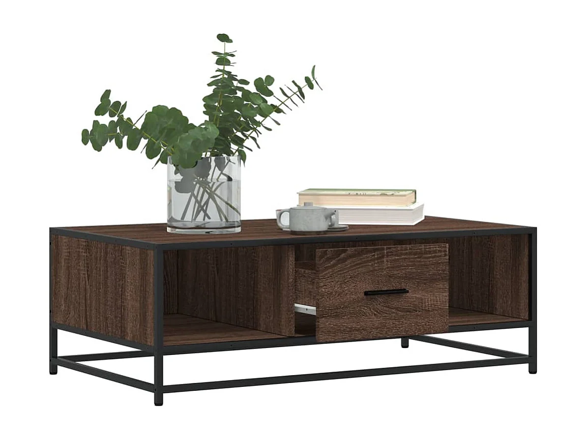 Table basse chêne marron 100x57x35cm bois d'ingénierie et métal