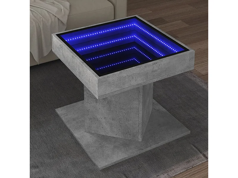 Mesa de centro y LED madera ingeniería gris hormigón 50x50x45cm