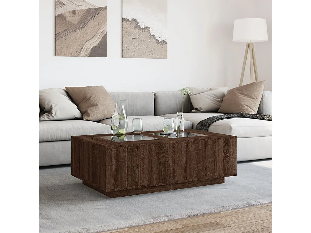 Table basse avec LED infini chêne marron 116x69x40 cm