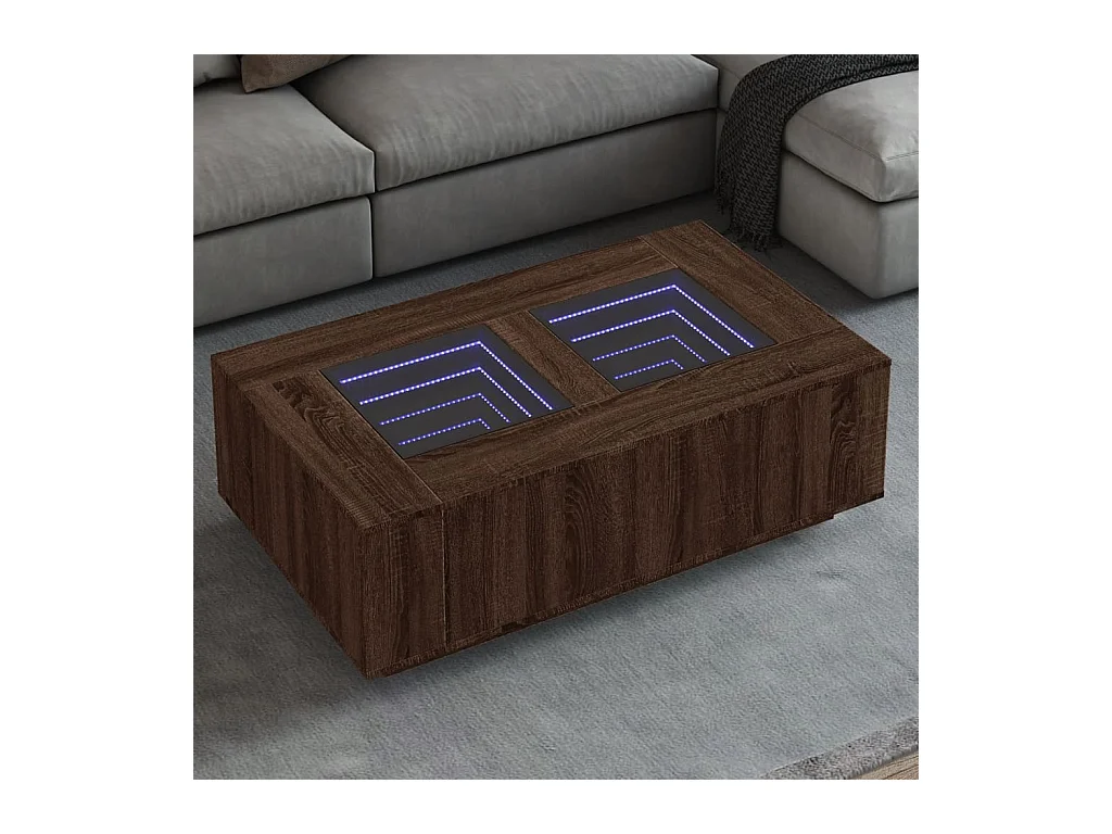 Table basse avec LED infini chêne marron 116x69x40 cm